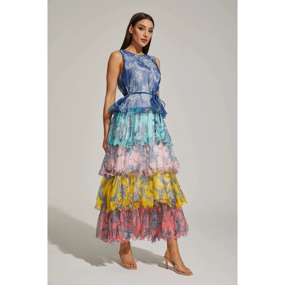 Designer-Style Layered Ruffled Women's Dress - Picture 2 of 12
